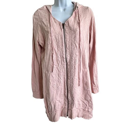 Soft Surroundings Corrina Pink Embroidered Zip Front Hooded Sweater M - Picture 2 of 8